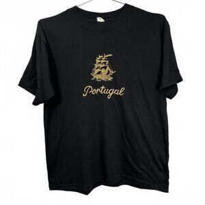Black Portugal Cotton Souvenir T-shirt Medium‎